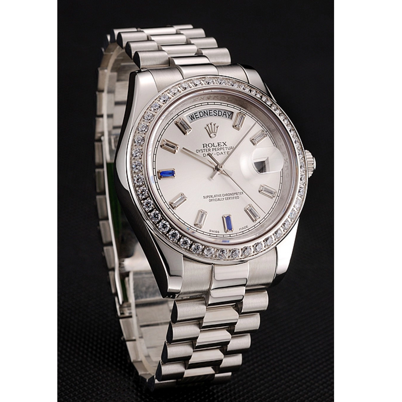 Aaa replica watch Swiss Bezel Day-Date 1454109 Diamonds Rolex Bracelet Steel Staineless 0822